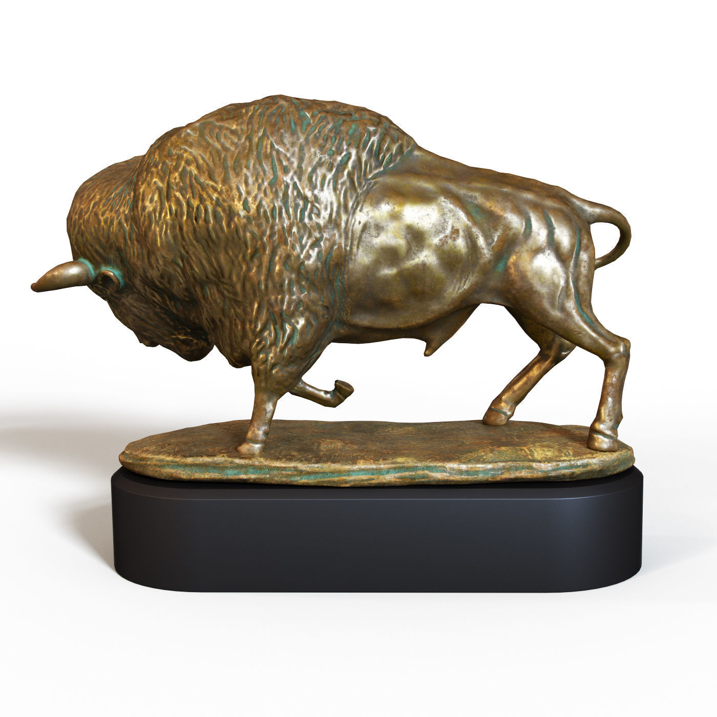 Bison bronze Low-poly 3D model_2