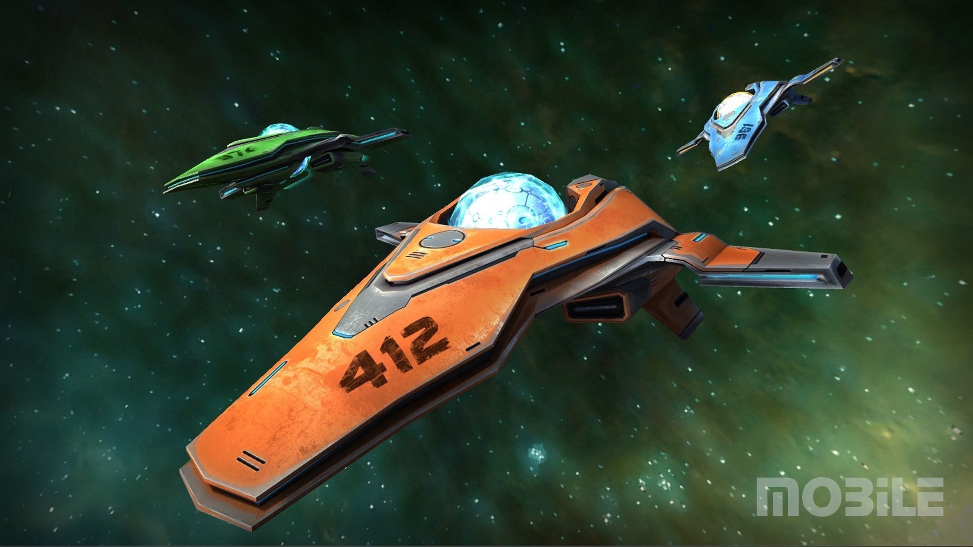 SpaceShip three spaceships flying in space Low-poly 3D model_3