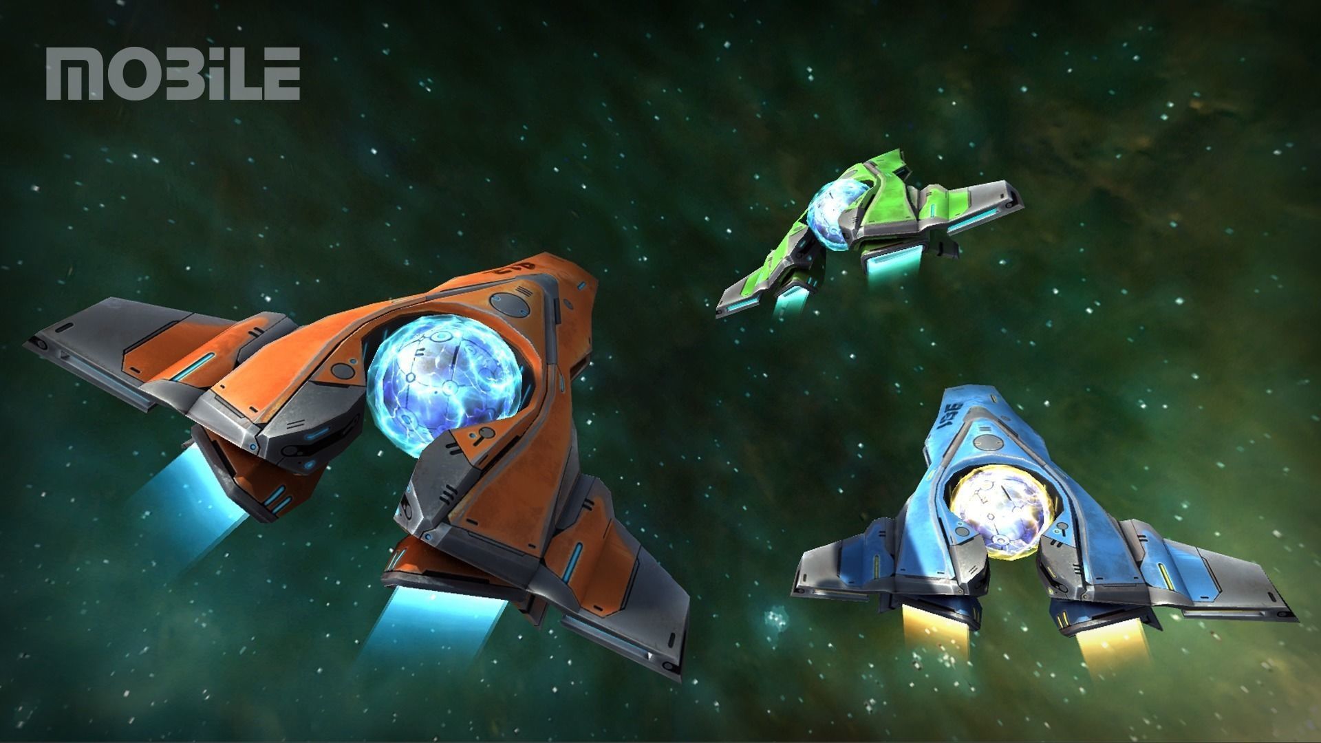 SpaceShip three spaceships flying in space Low-poly 3D model_4