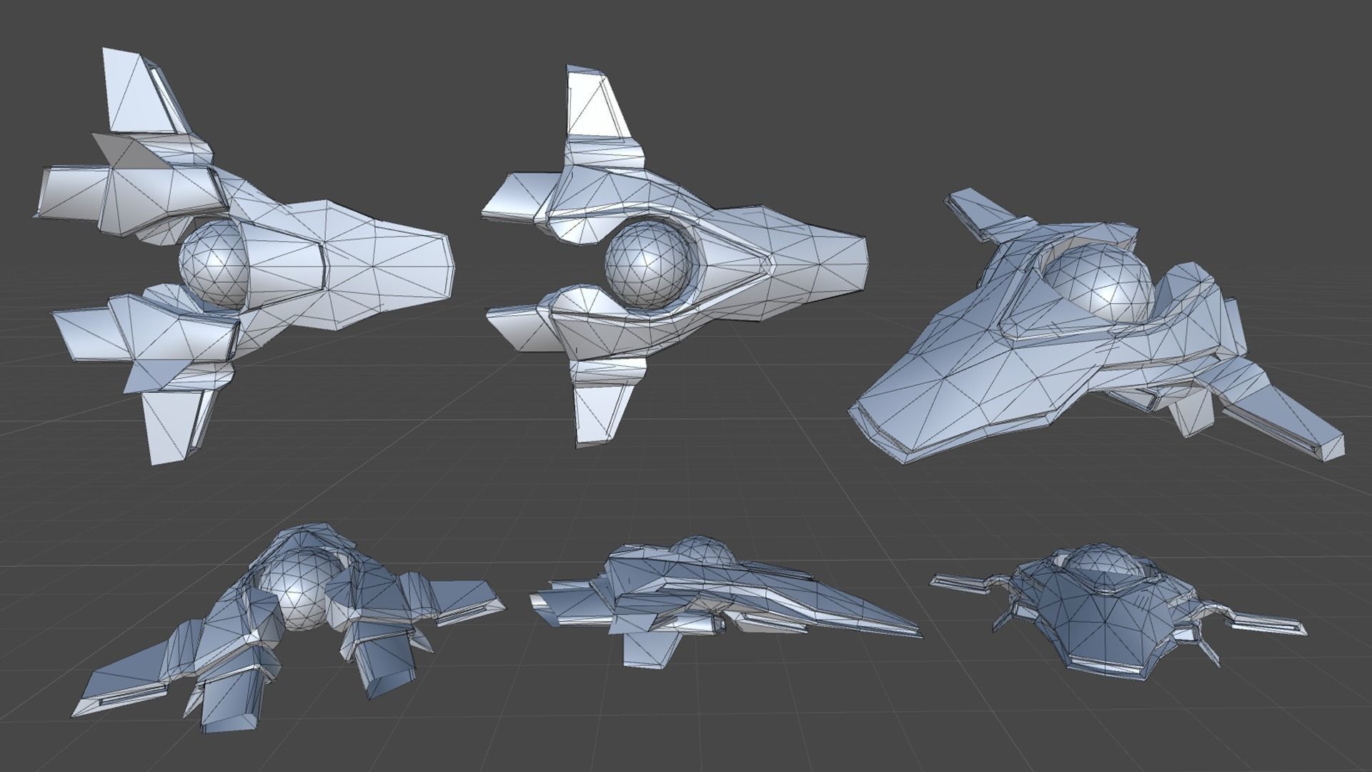SpaceShip three spaceships flying in space Low-poly 3D model_6