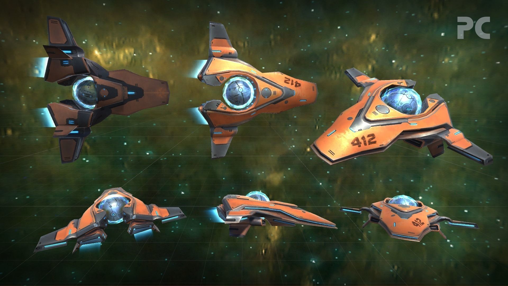 SpaceShip three spaceships flying in space Low-poly 3D model_2