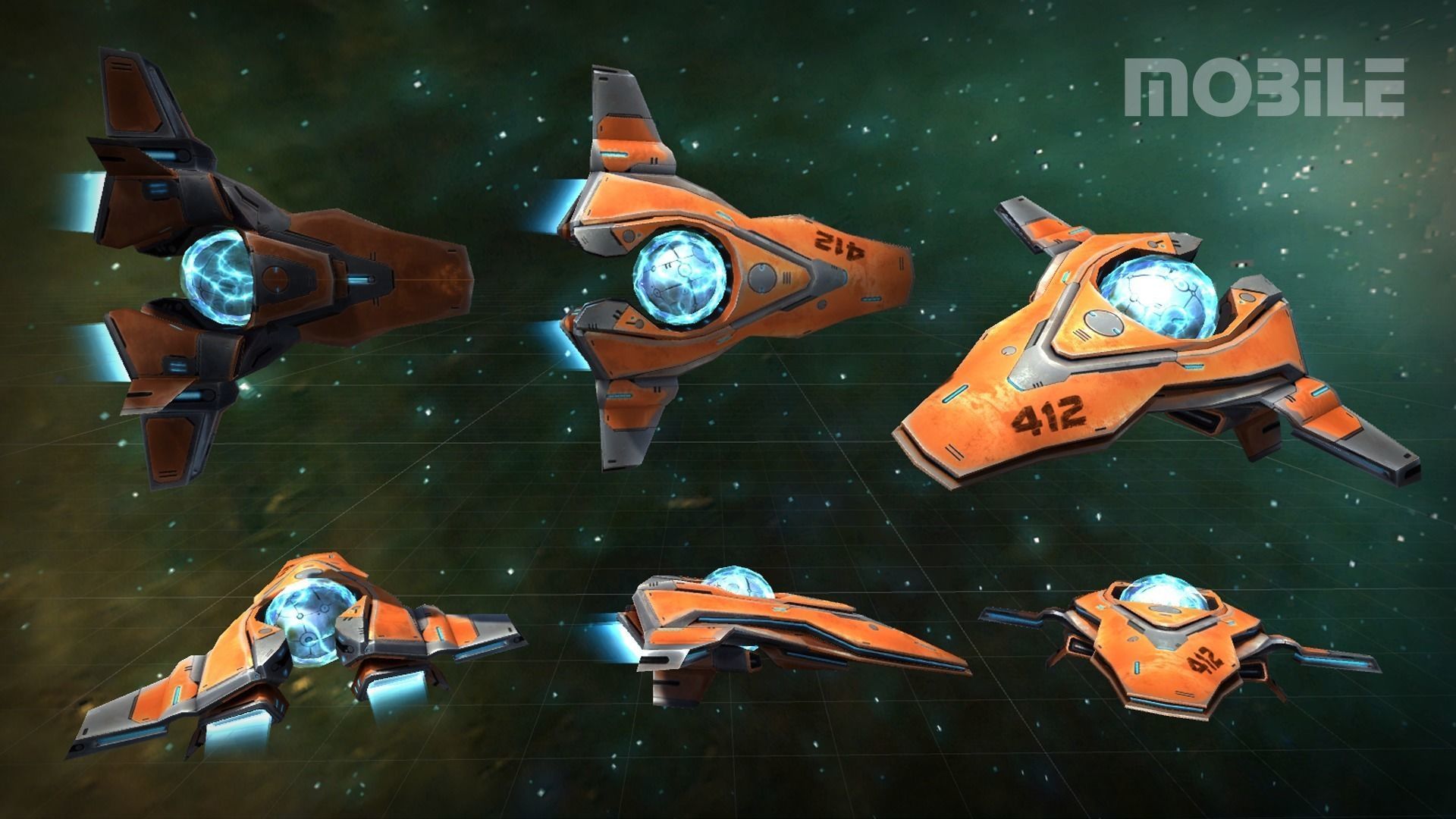 SpaceShip three spaceships flying in space Low-poly 3D model_5