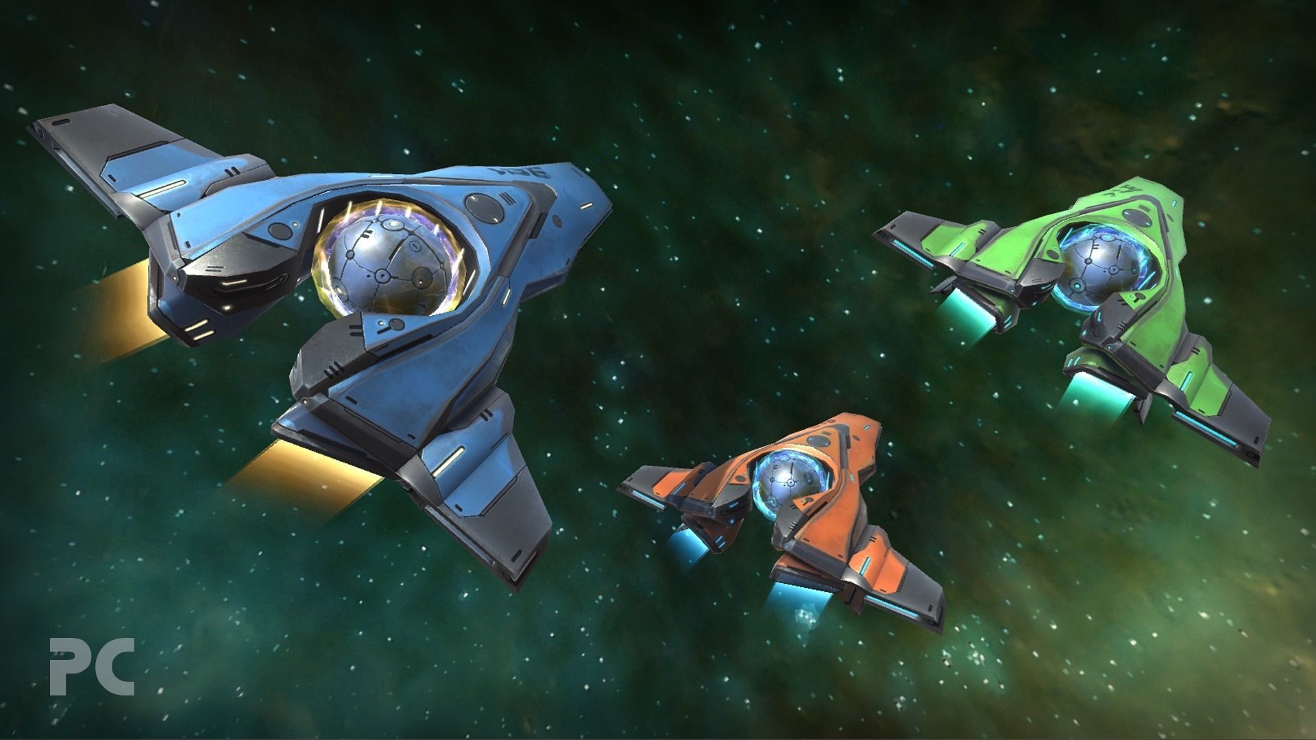 SpaceShip three spaceships flying in space Low-poly 3D model_0