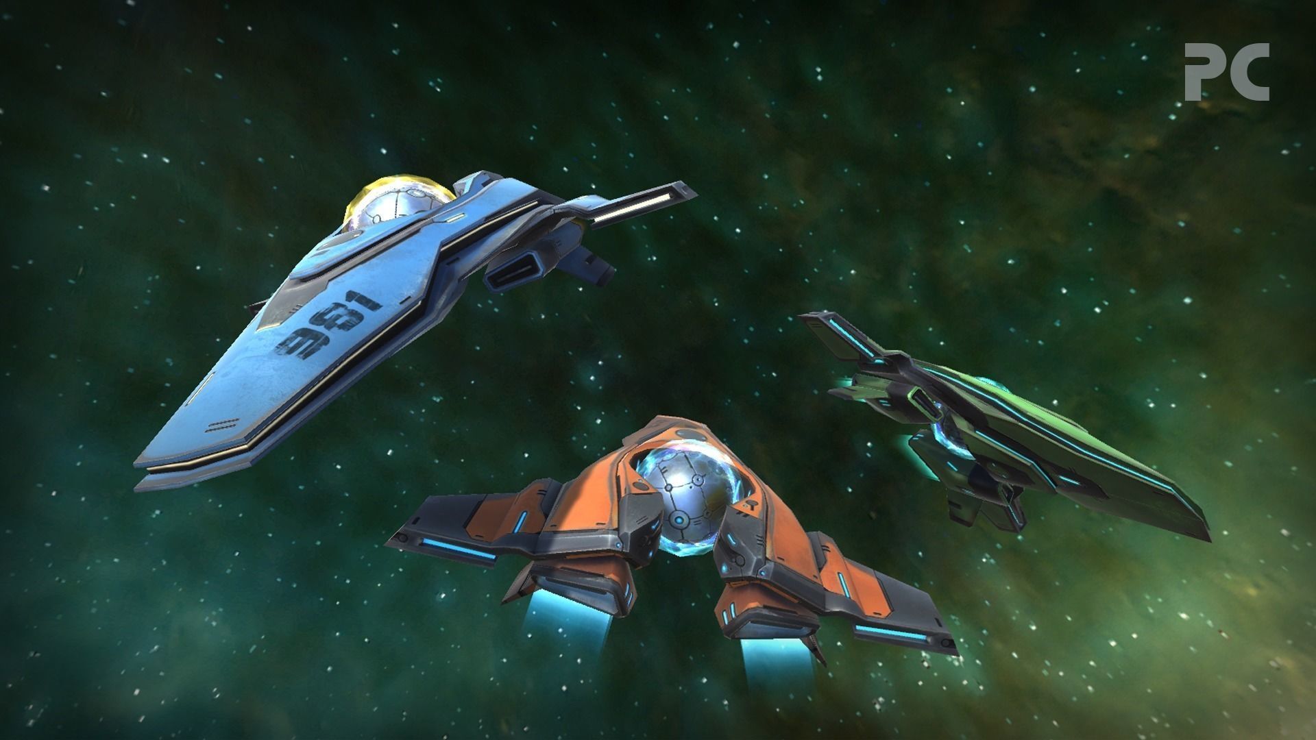 SpaceShip three spaceships flying in space Low-poly 3D model_1