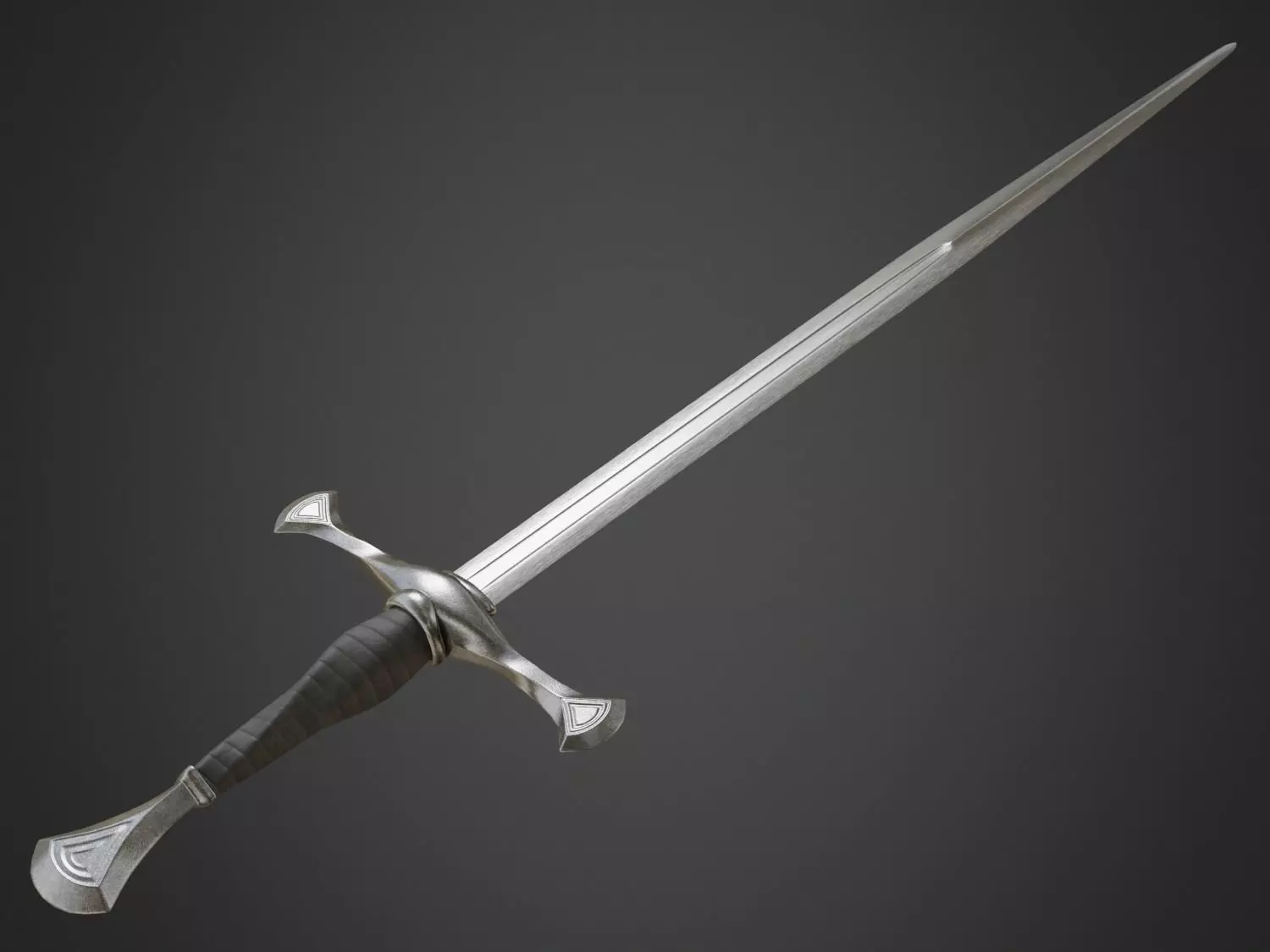 Medieval Long Sword Low-poly 3D model_0