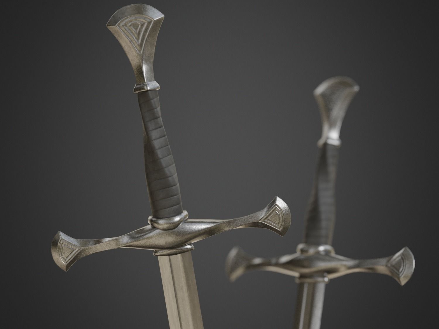 Medieval Long Sword Low-poly 3D model_2