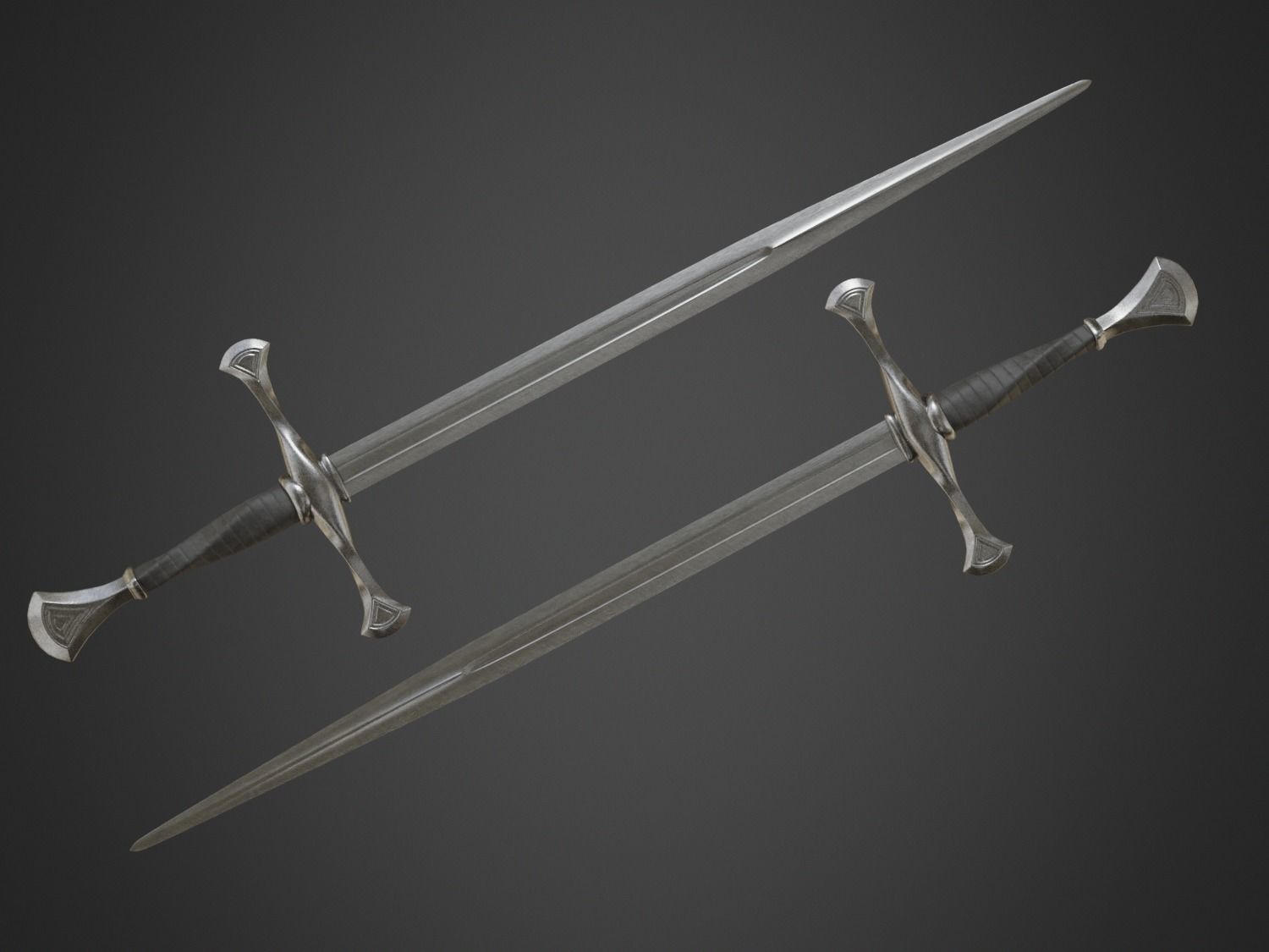 Medieval Long Sword Low-poly 3D model_6