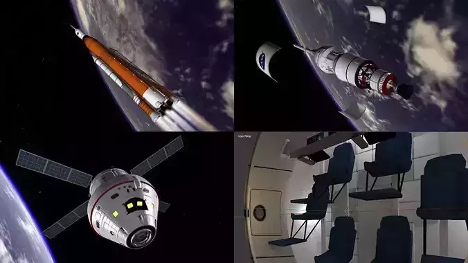 NASA Orion SLS Space Launch System with capsule and cockpit Low-poly 3D model