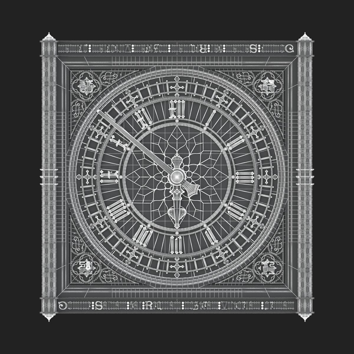 Big Classical Clock Luxury 3D model_17