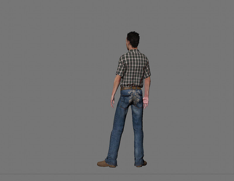 Civilian man in jeans and plaid shirt Low-poly 3D model_2