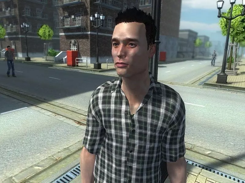 Civilian man in jeans and plaid shirt Low-poly 3D model_0
