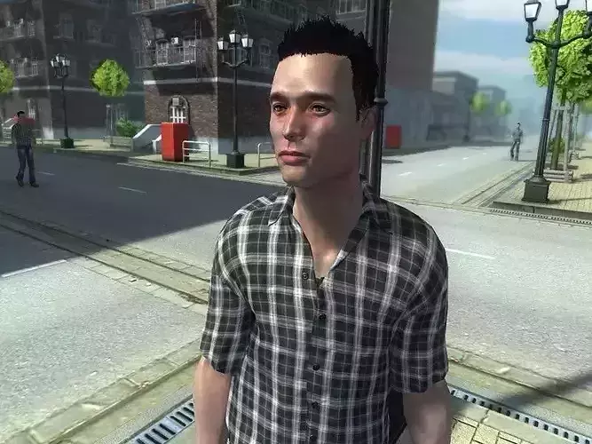 Civilian man in jeans and plaid shirt Low-poly 3D model