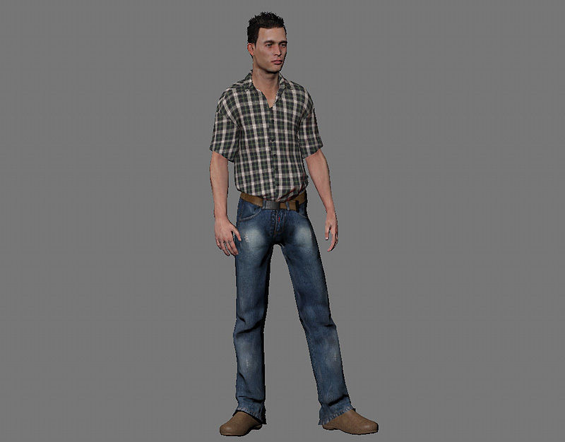 Civilian man in jeans and plaid shirt Low-poly 3D model_5