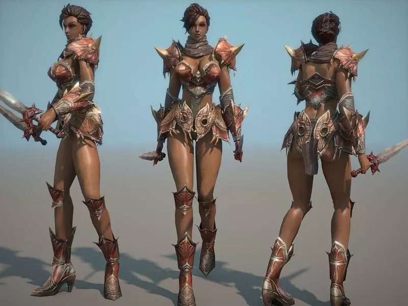 Female Barbarian Low-poly 3D model_0