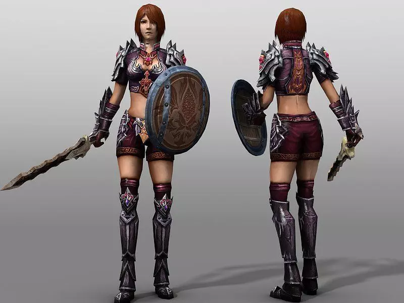 Female Warrior Low-poly 3D model_1