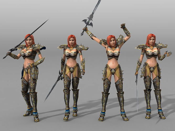 Female Warrior Low-poly 3D model