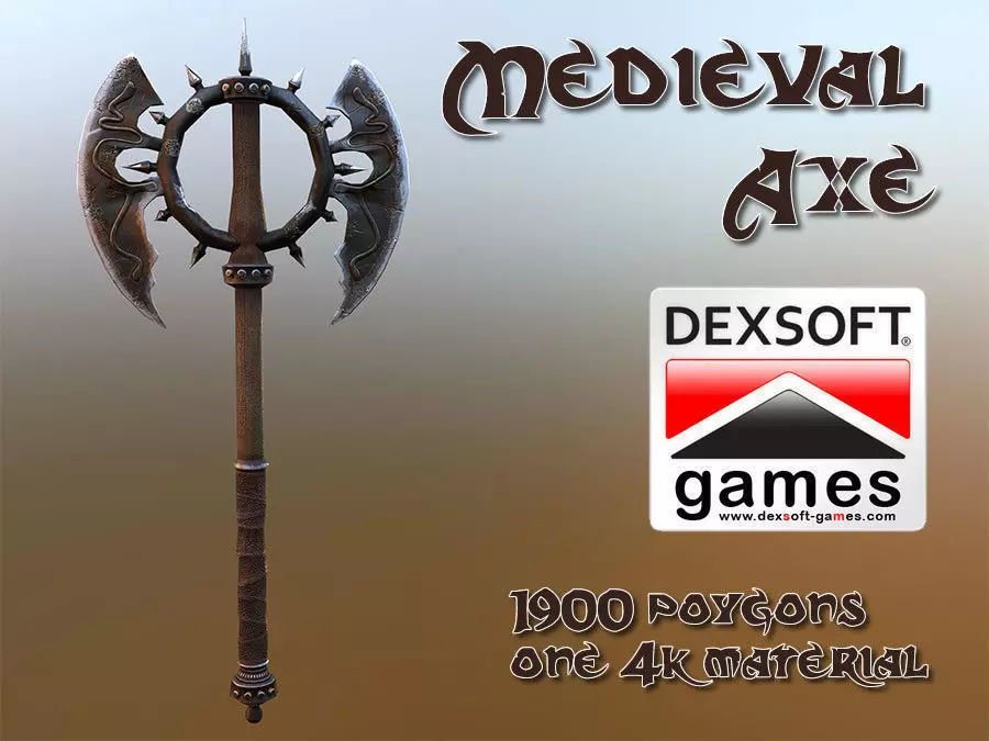 Medieval Axe Low-poly 3D model_1