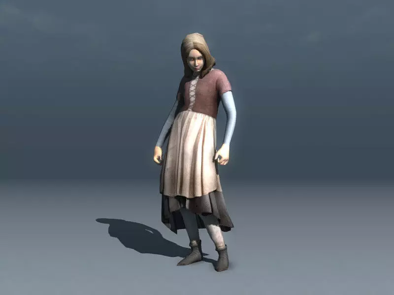 Medieval Girl Low-poly 3D model_0
