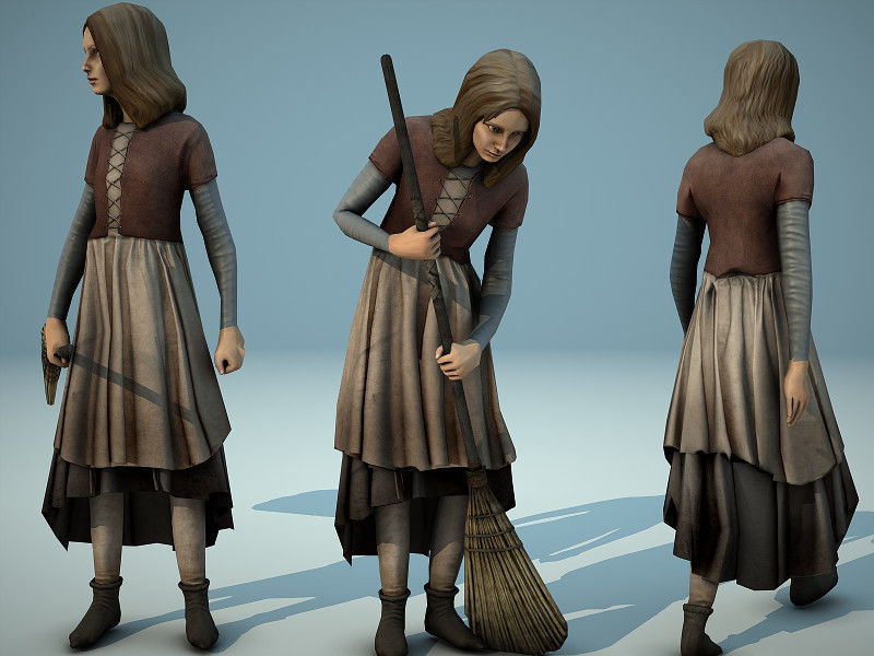 Medieval Girl Low-poly 3D model_2