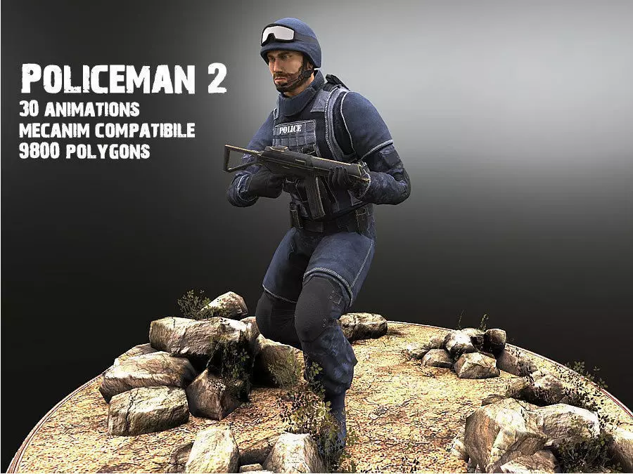 Policeman two police officers holding guns Low-poly 3D model_2