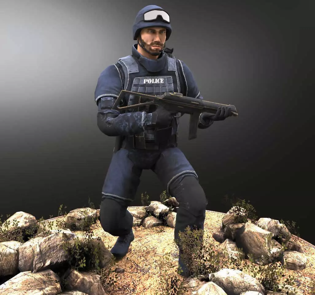 Policeman two police officers holding guns Low-poly 3D model_5