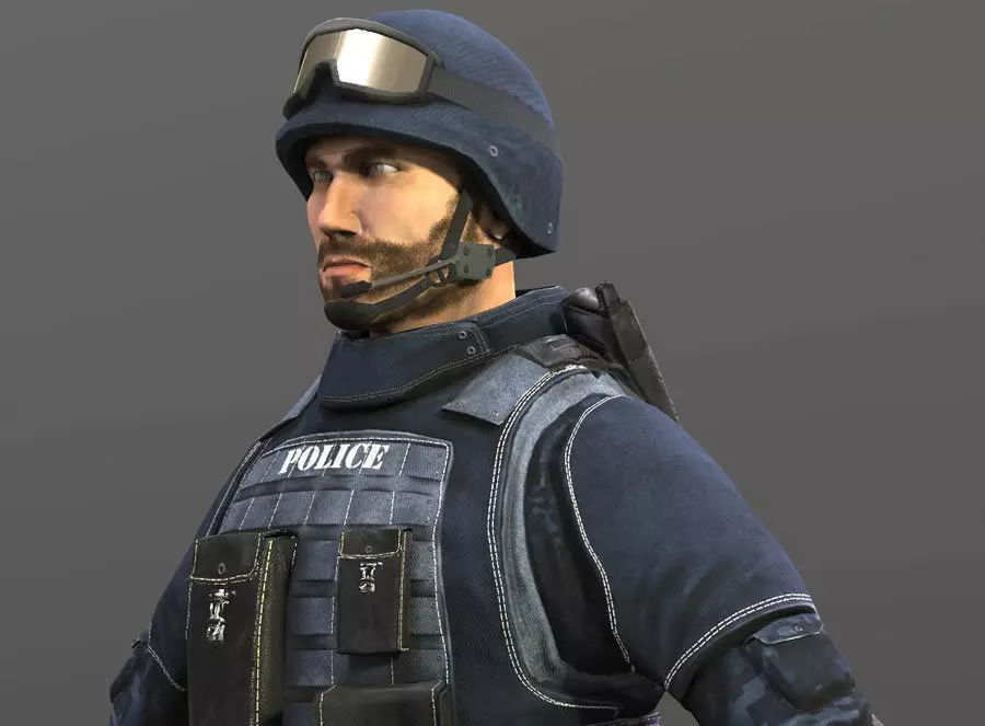 Policeman two police officers holding guns Low-poly 3D model_0