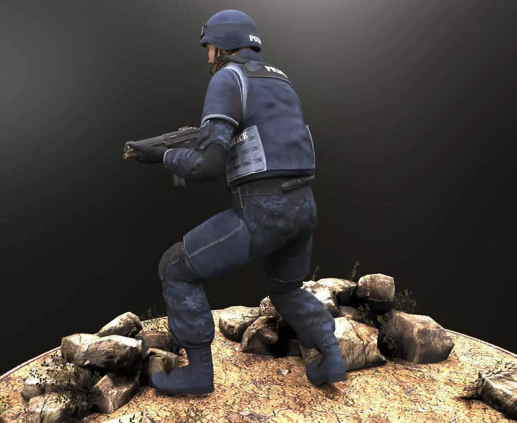 Policeman two police officers holding guns Low-poly 3D model_10