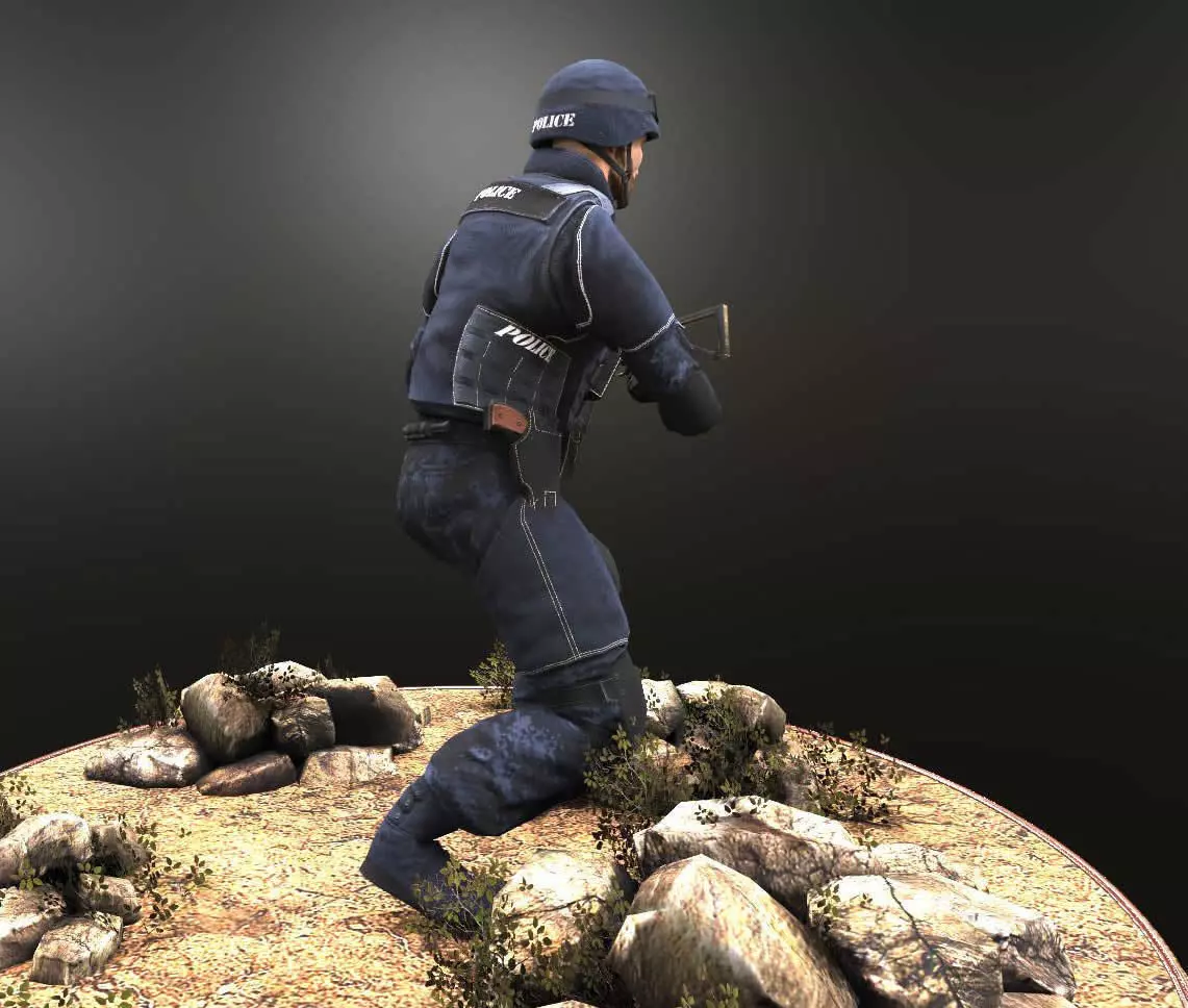 Policeman two police officers holding guns Low-poly 3D model_8