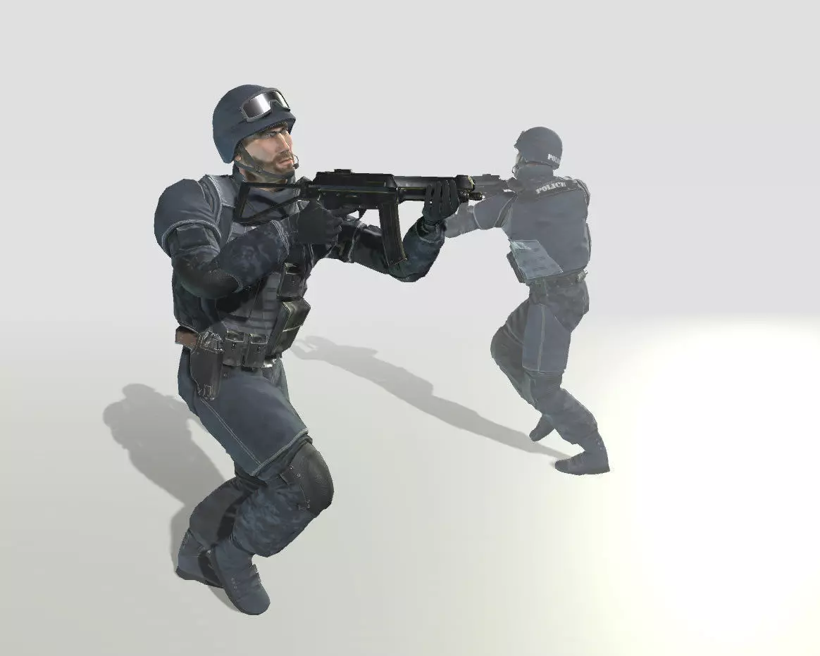 Policeman two police officers holding guns Low-poly 3D model_6