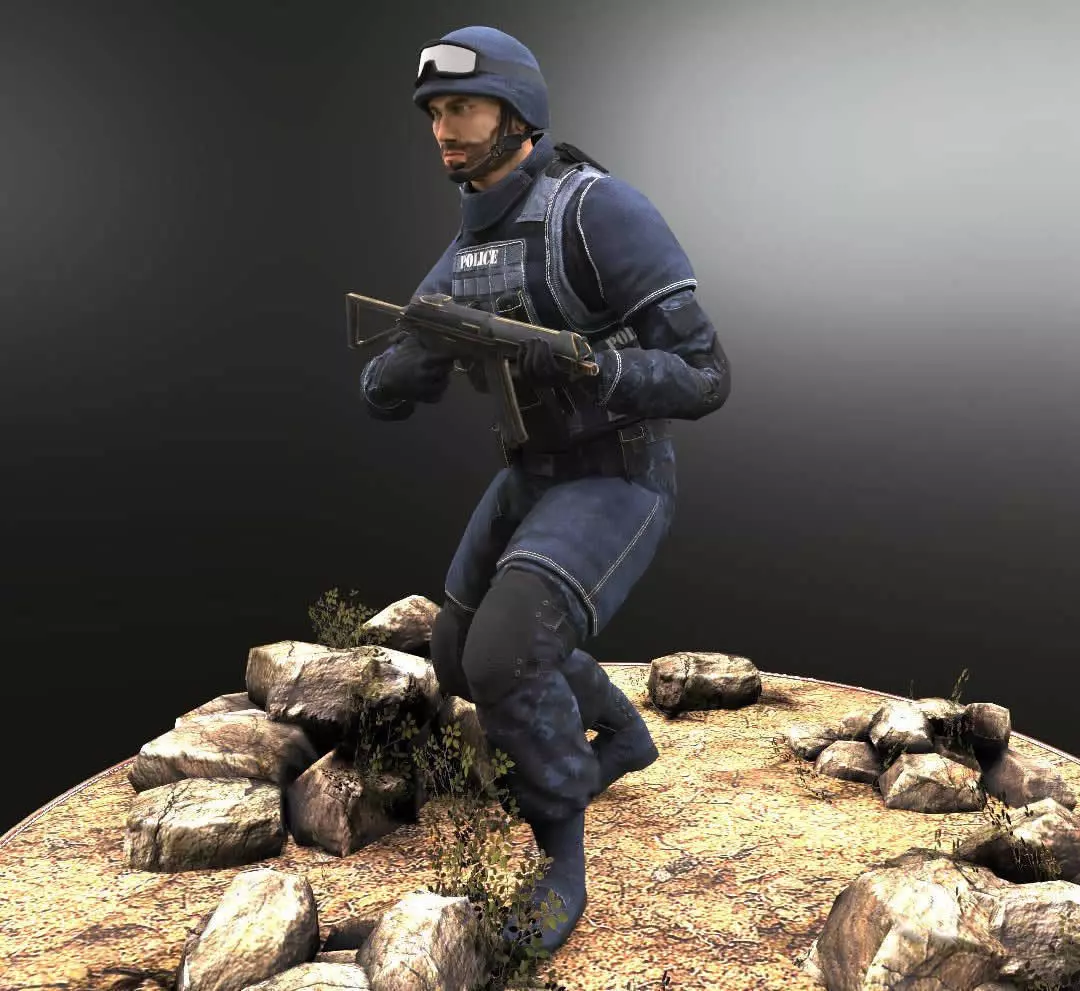 Policeman two police officers holding guns Low-poly 3D model_4