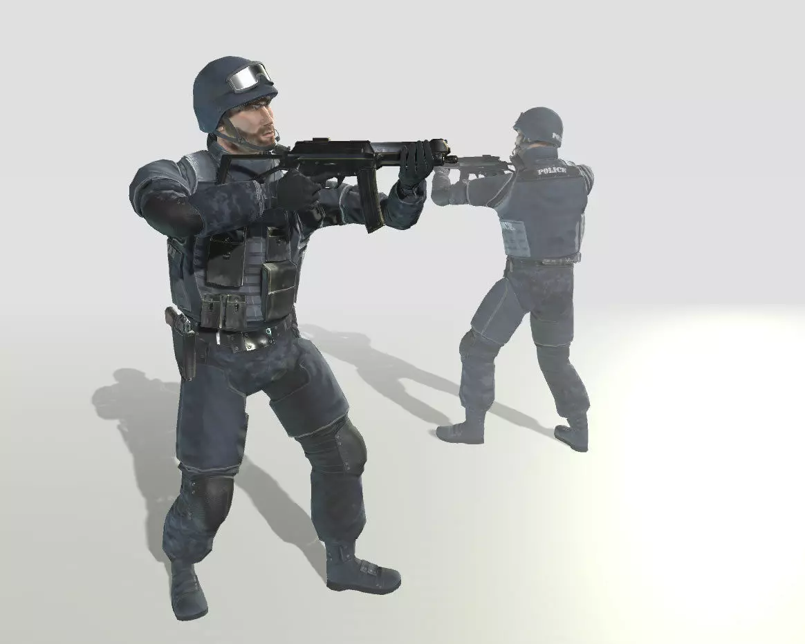 Policeman two police officers holding guns Low-poly 3D model_1
