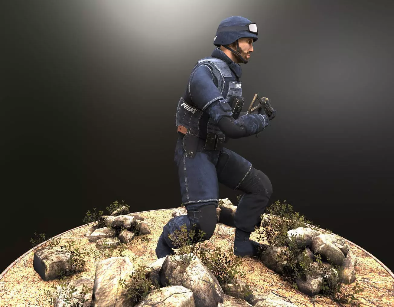Policeman two police officers holding guns Low-poly 3D model_3