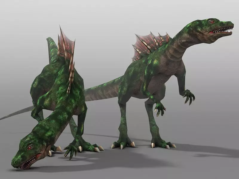 Raptor two dinosaurs Low-poly 3D model_0