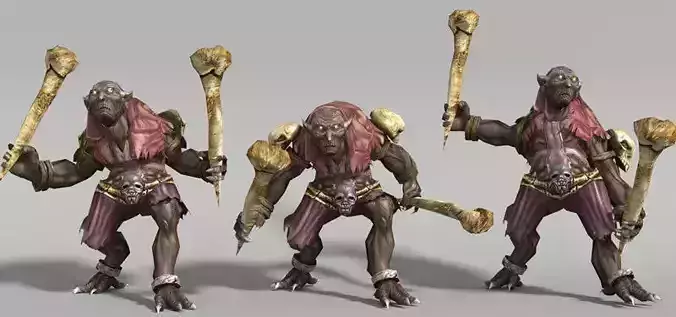 Troll creature holding sword Low-poly 3D model