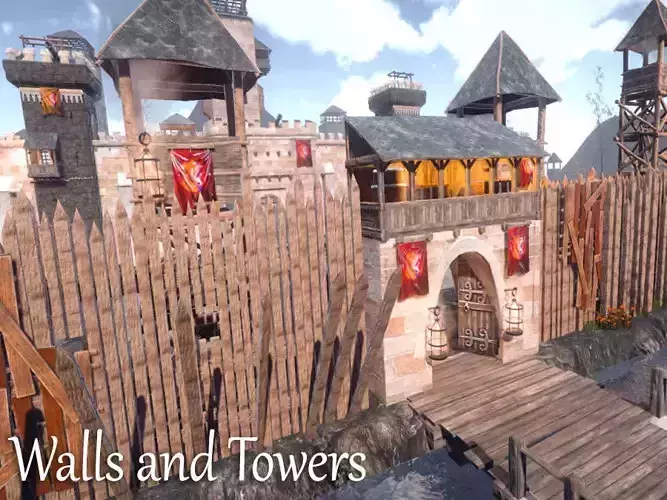 Walls and Towers Update Low-poly 3D model