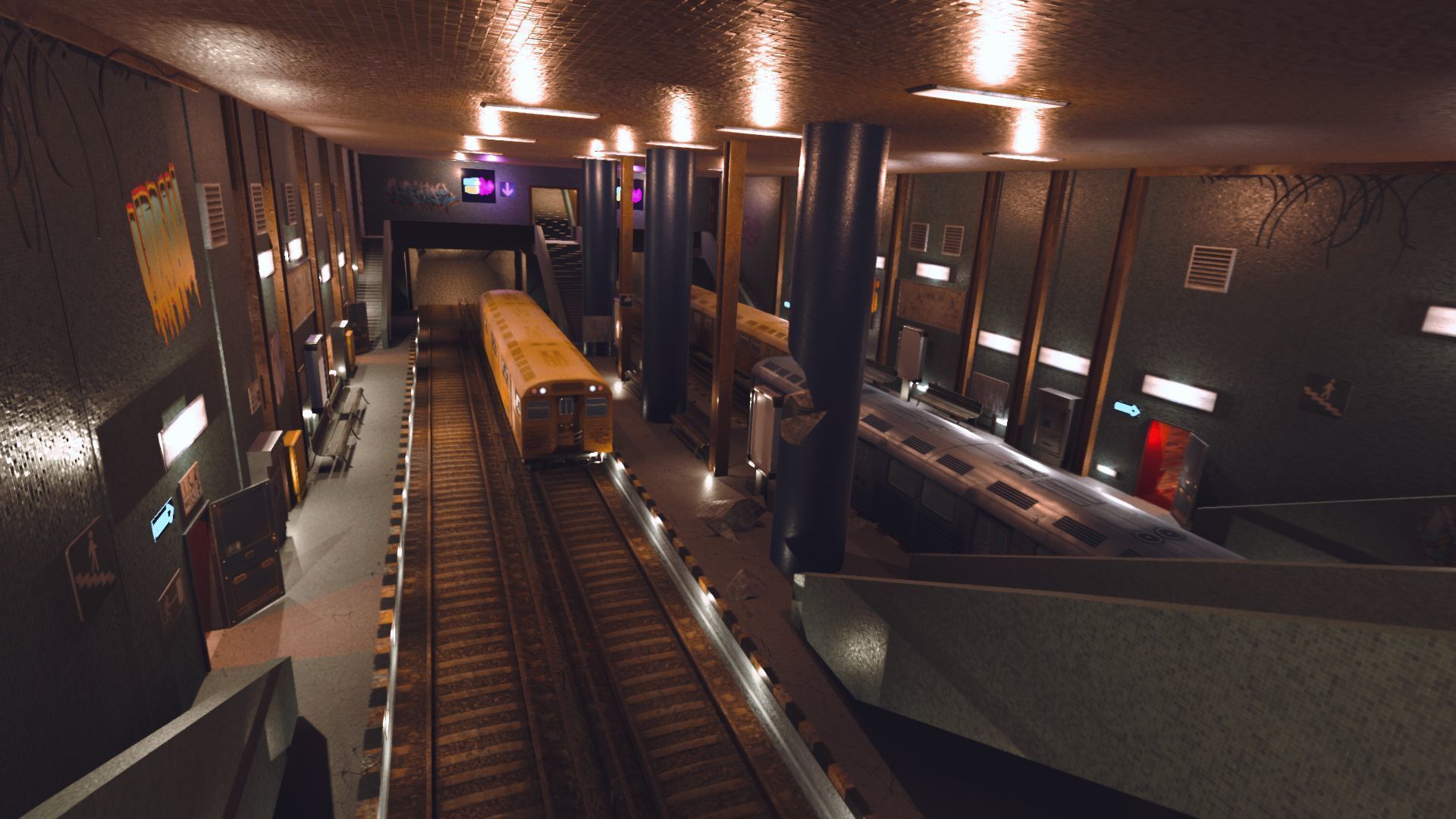 Subway station with trains on tracks Low-poly 3D model_19