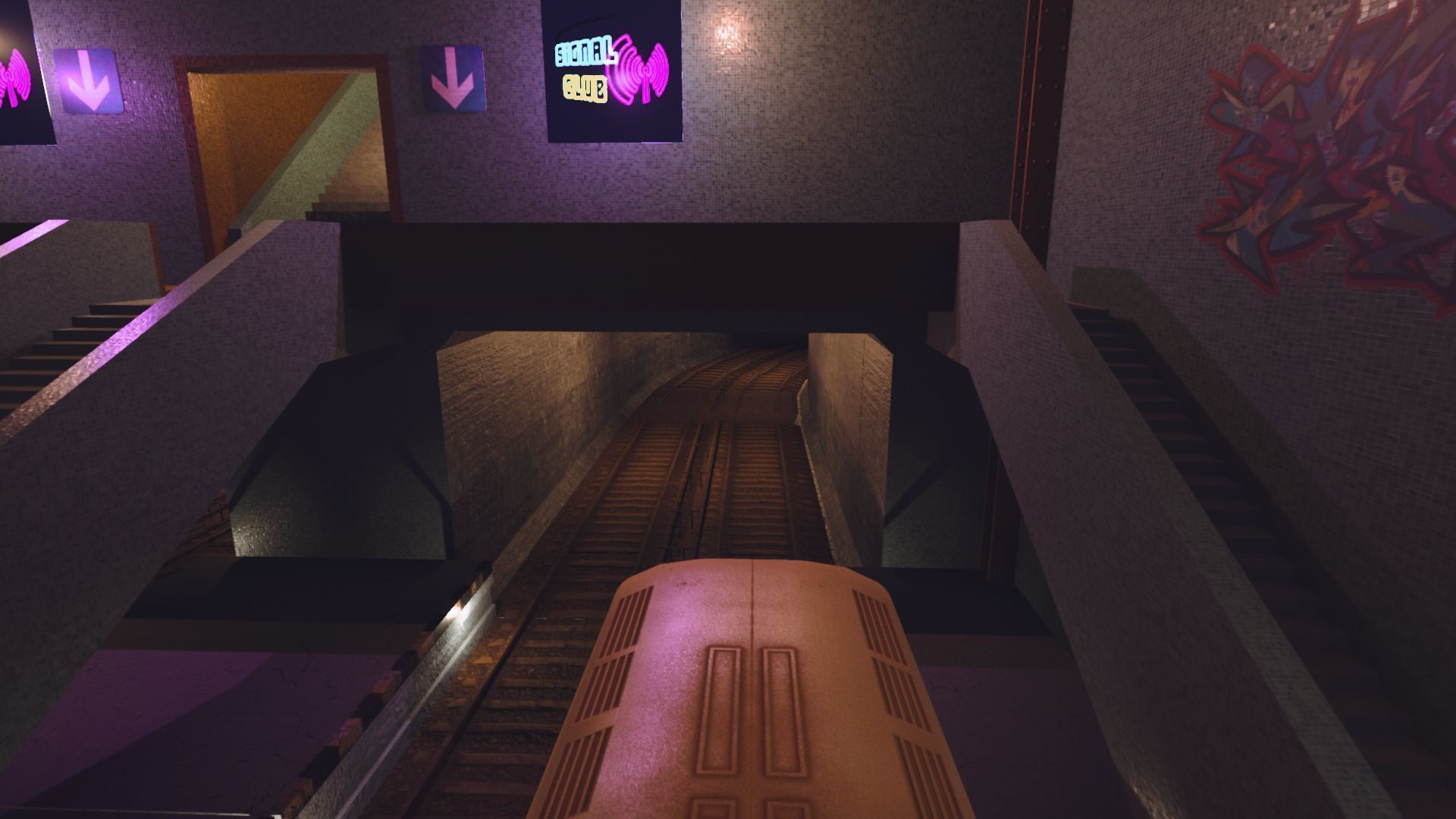 Subway station with trains on tracks Low-poly 3D model_27