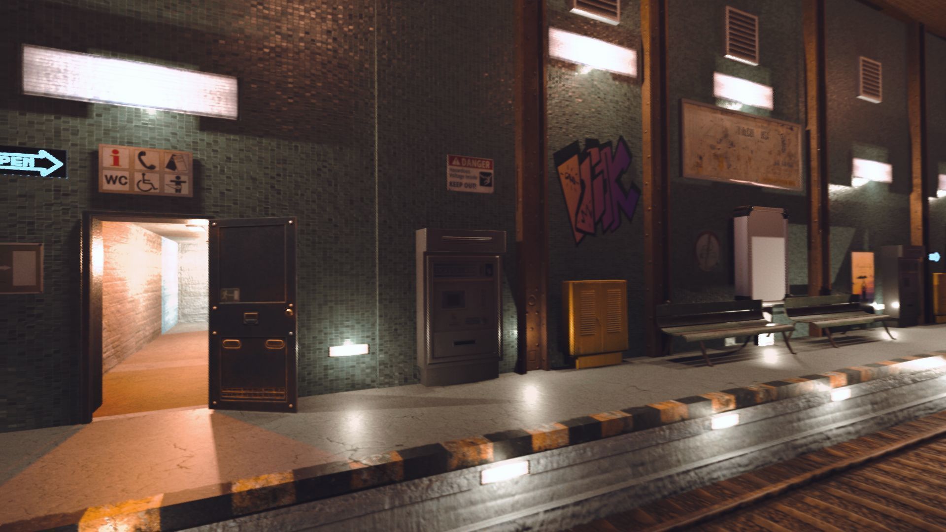 Subway station with trains on tracks Low-poly 3D model_8