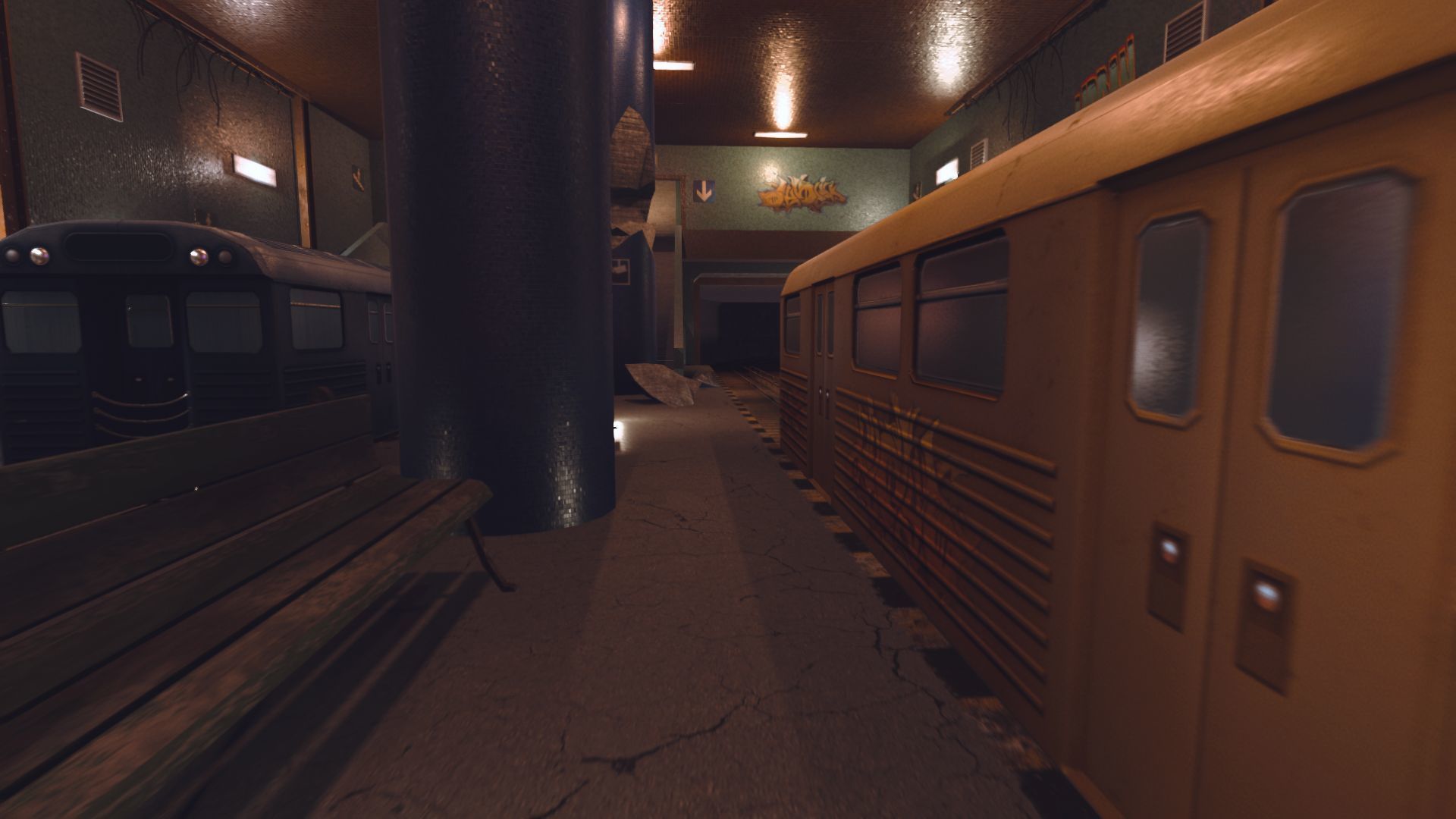 Subway station with trains on tracks Low-poly 3D model_6