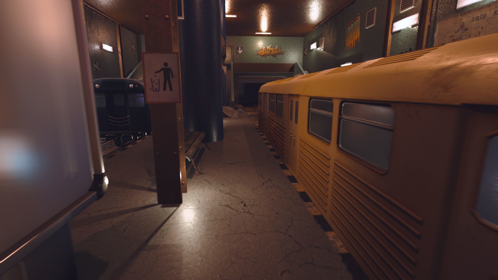 Subway station with trains on tracks Low-poly 3D model_5