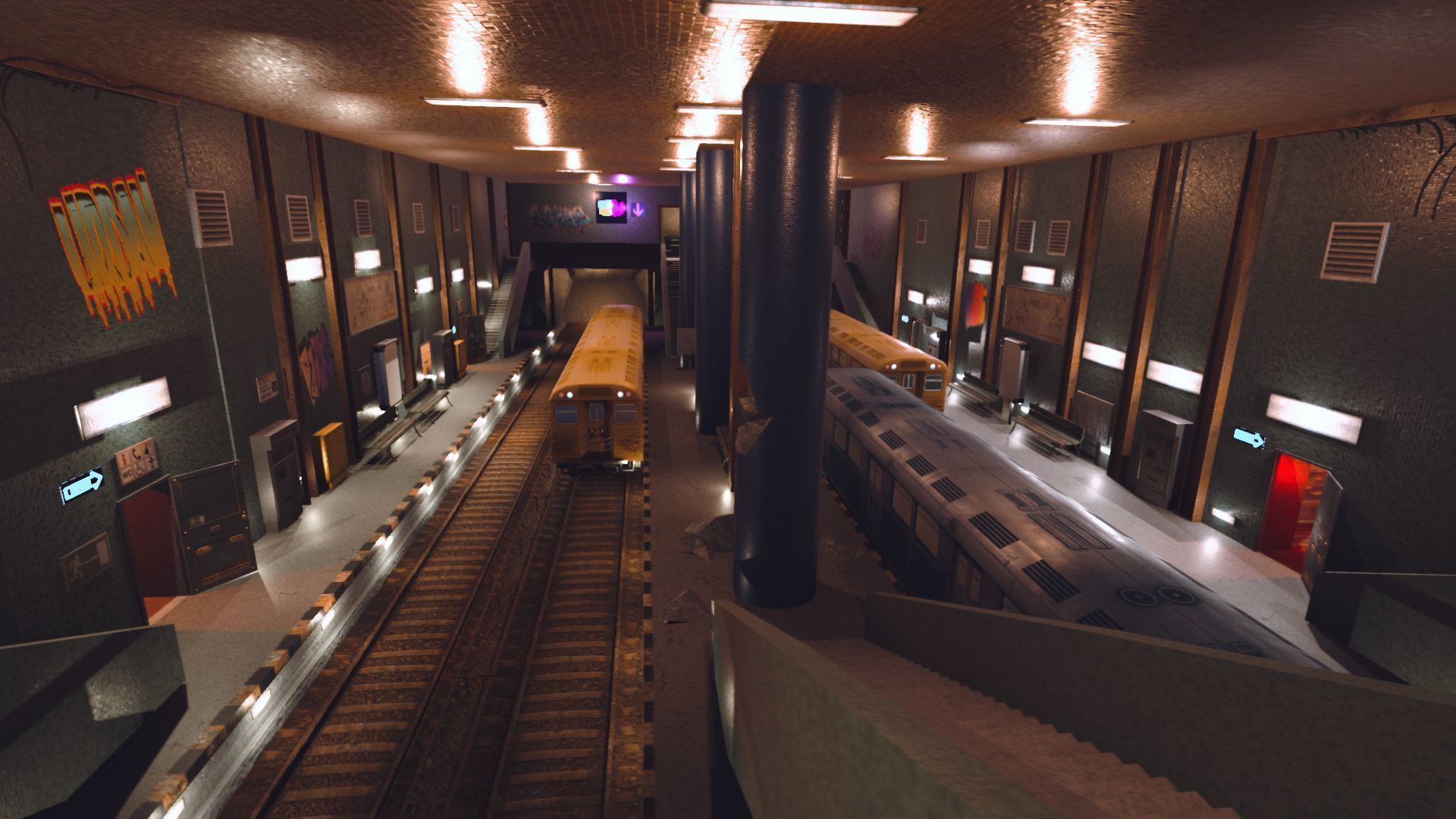 Subway station with trains on tracks Low-poly 3D model_20