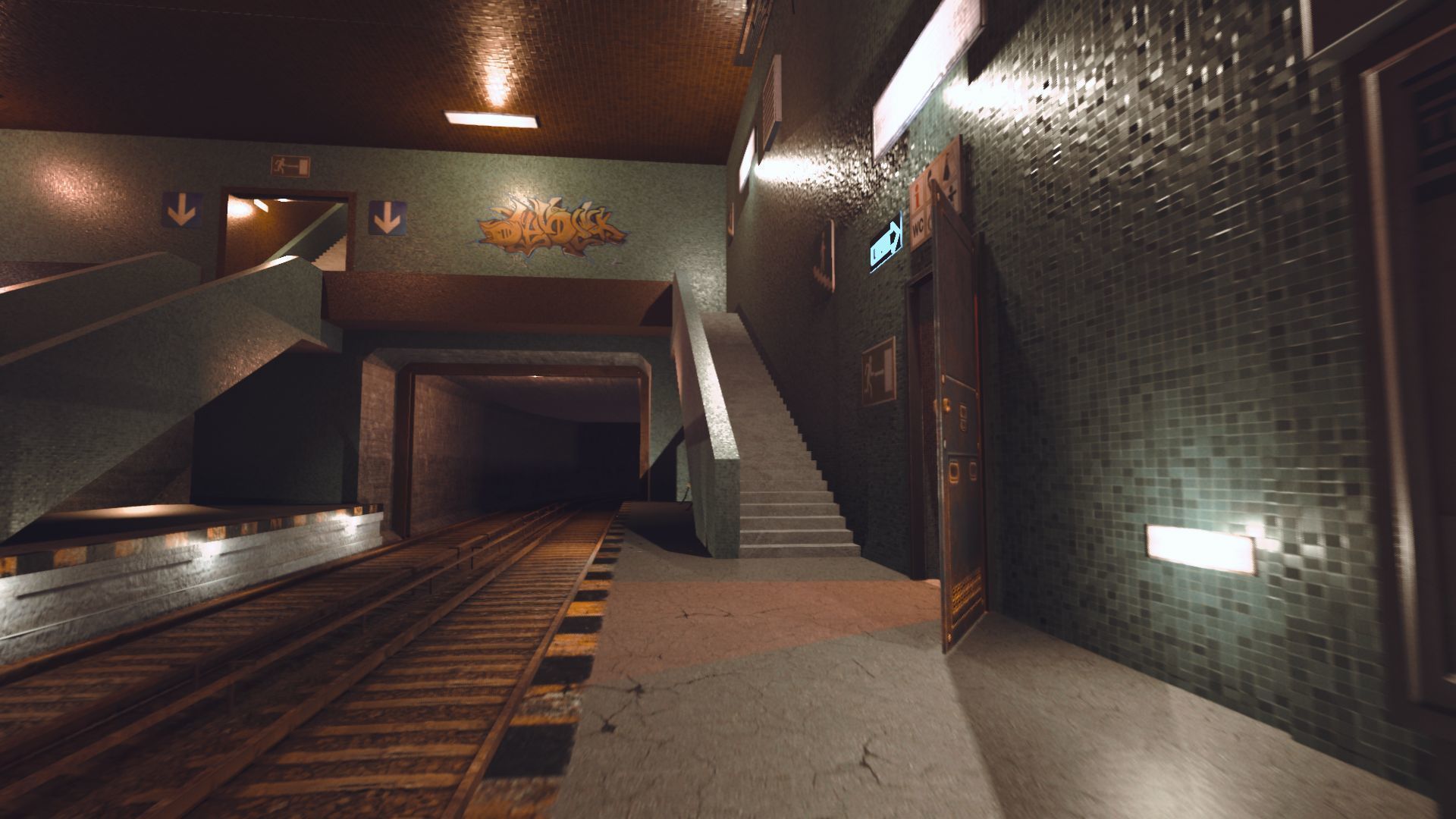 Subway station with trains on tracks Low-poly 3D model_17