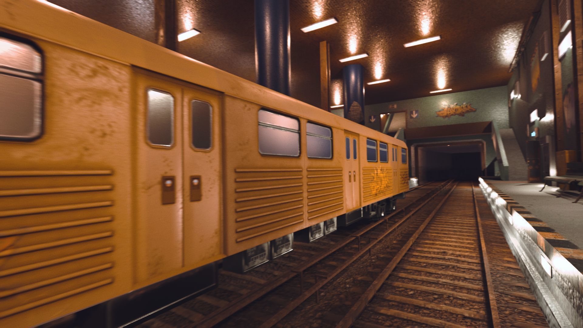 Subway station with trains on tracks Low-poly 3D model_14