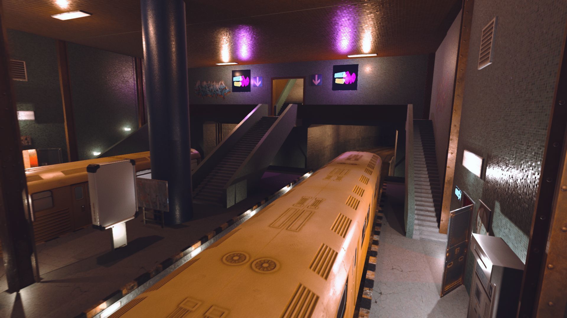 Subway station with trains on tracks Low-poly 3D model_25