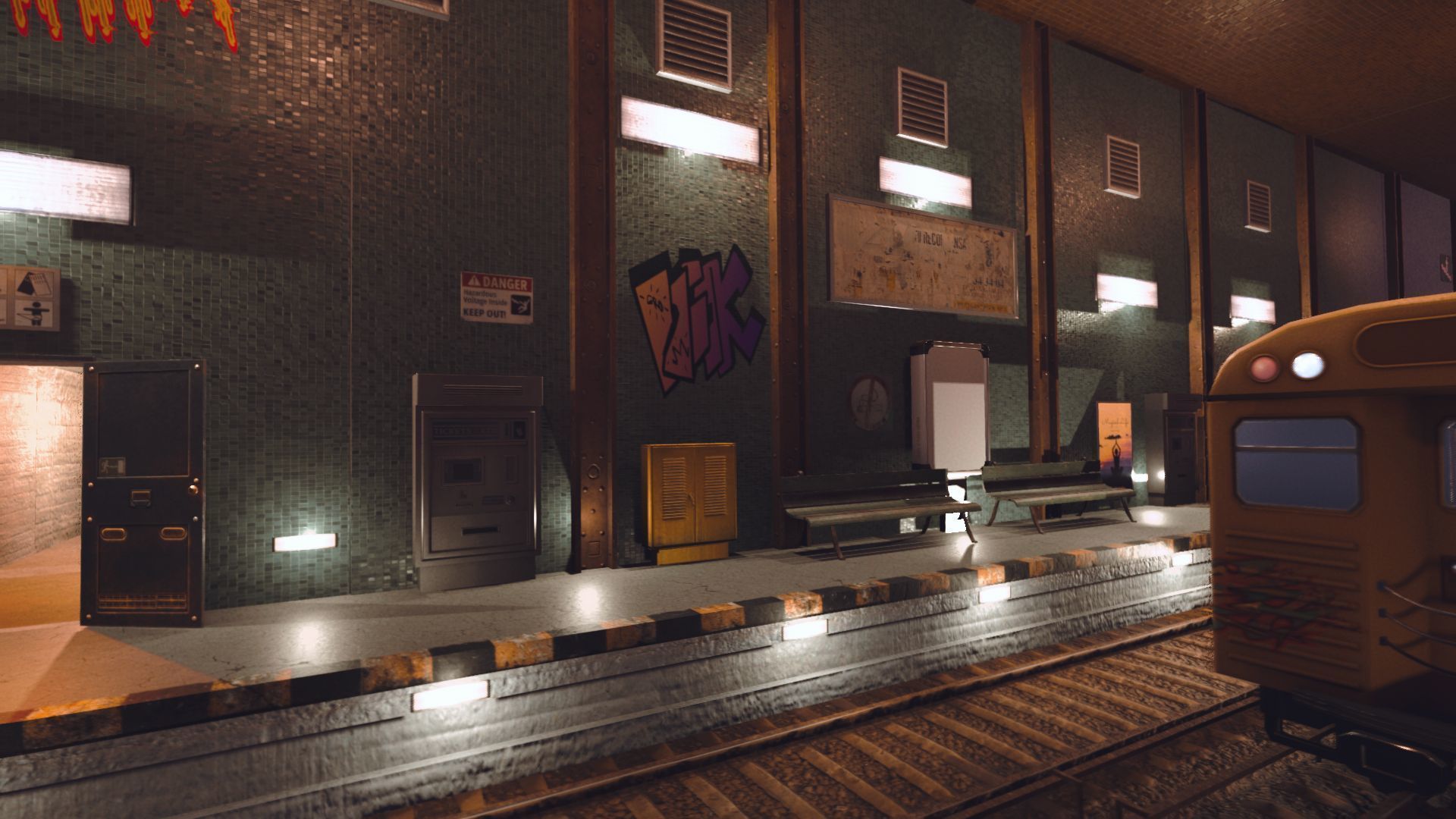 Subway station with trains on tracks Low-poly 3D model_7