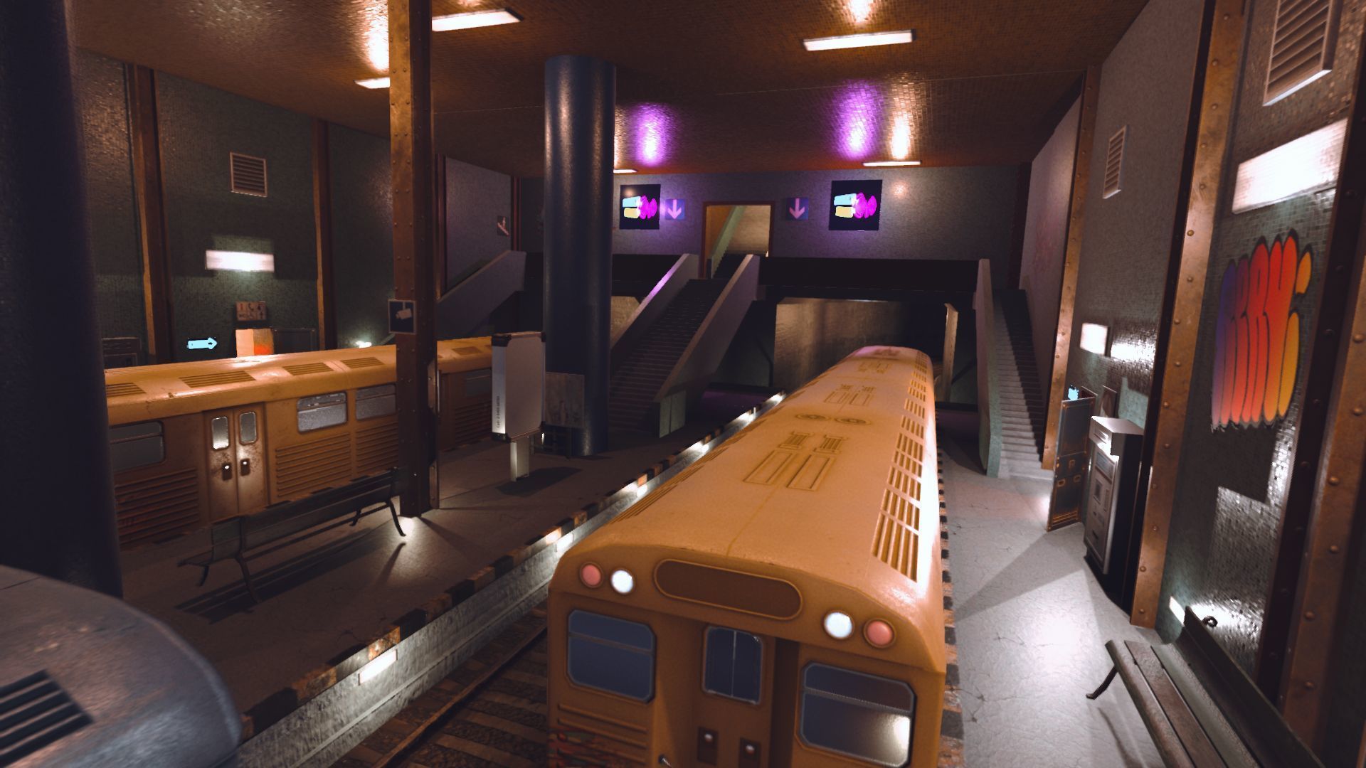 Subway station with trains on tracks Low-poly 3D model_24