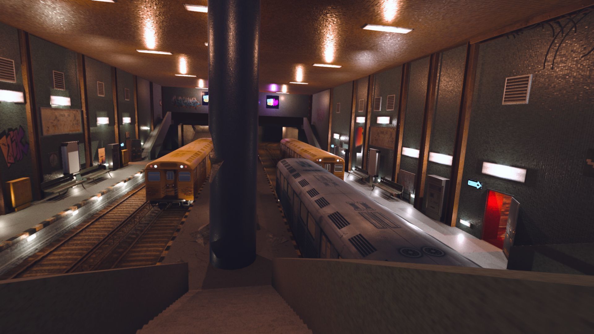 Subway station with trains on tracks Low-poly 3D model_21