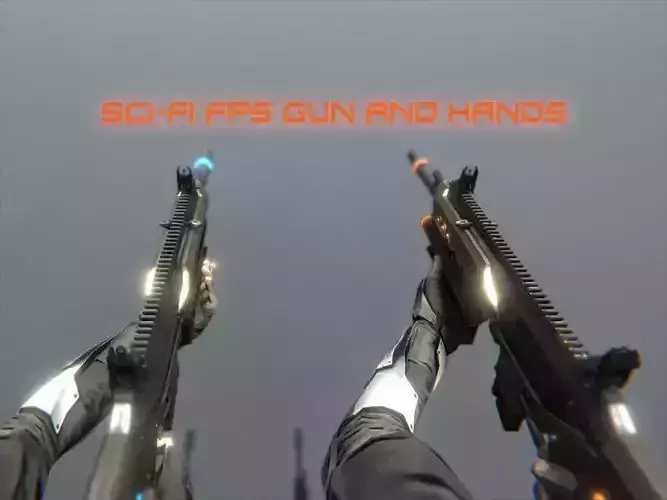 SCI-FI FPS Gun and hands Low-poly 3D model