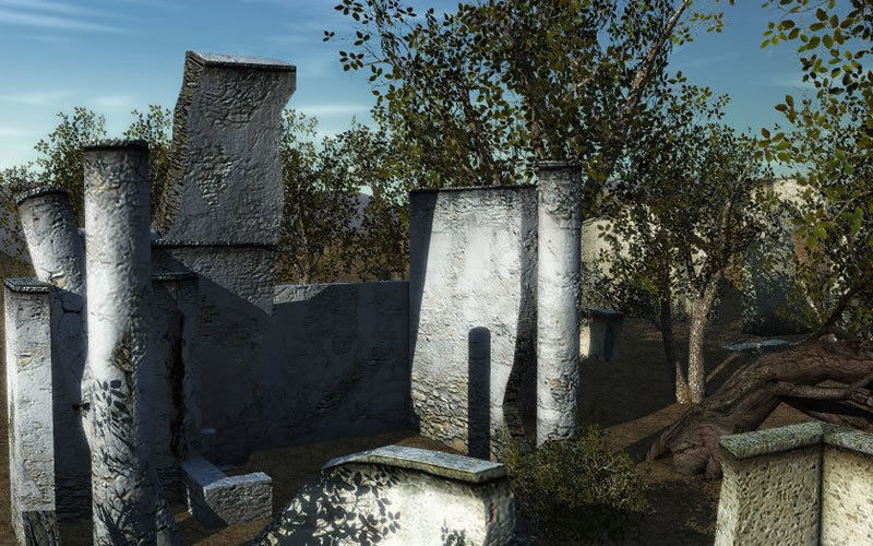 Ruins and trees in woods Low-poly 3D model_1