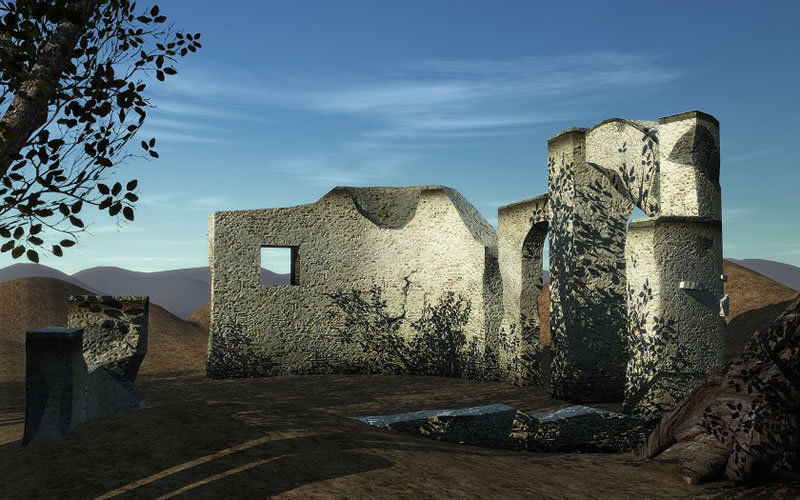 Ruins and trees in woods Low-poly 3D model_4